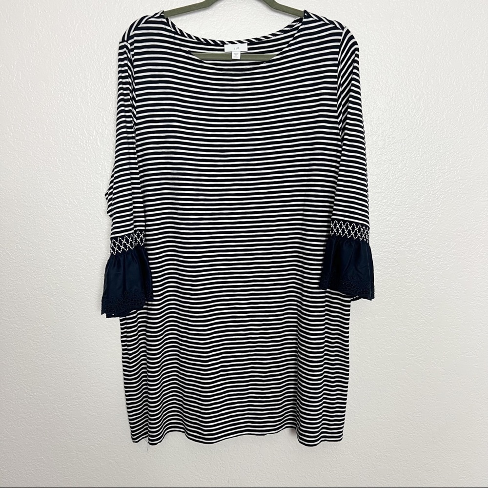 J. Jill Blue White Striped Tunic 3/4 Sleeve Womens Size 2X Scoop Neck Cotton